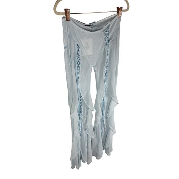 AMOR MIA Meta Angel Pants Sheer Lace Up Ruffle Boho Chic Festival Powder Blue SM - Picture 4 of 16